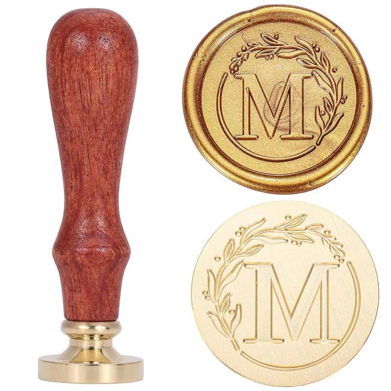 Yoption Letter Wax Seal Kit, Vintage Initial Alphabet M With Wreath Stamp and 120 Antique Gold Seal Beads - Image 2